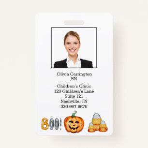 Custom Employee Photo Bar Code Halloween Name Tag Badge