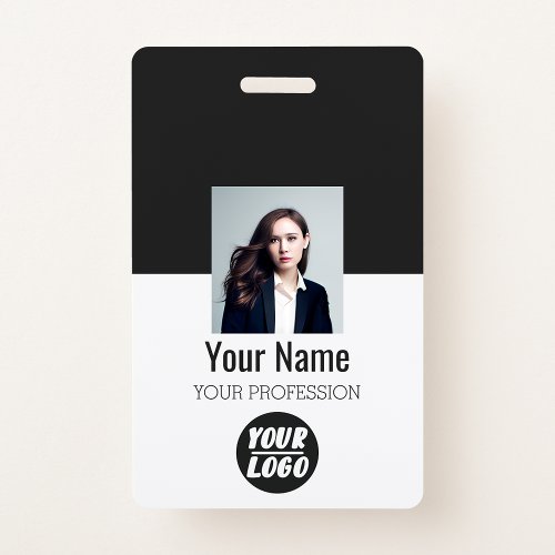 Custom Employee Photo Bar Code Logo black Name  Badge
