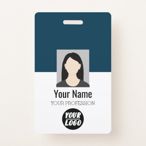 Custom Employee Photo Bar Code Logo blue Name Badge