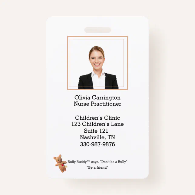 Custom Employee Photo Bar Code Logo Bully Buddy Badge Zazzle