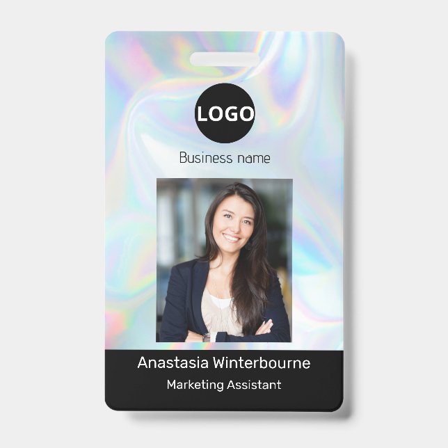 Custom Employee Photo, Bar Code, Logo, holographic Badge (Front)