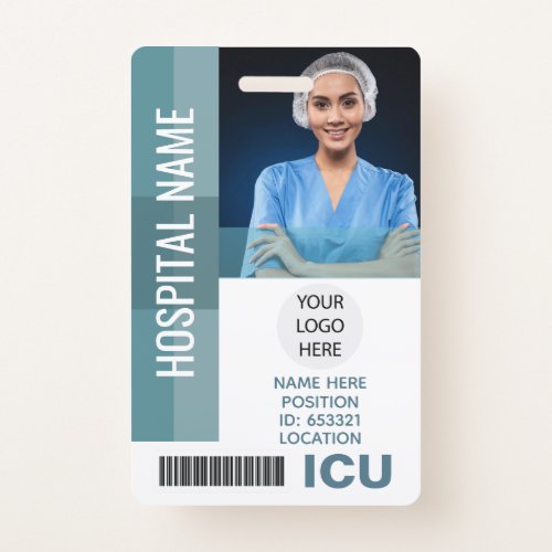 Custom Employee Photo Bar Code Logo ICU ID Badge