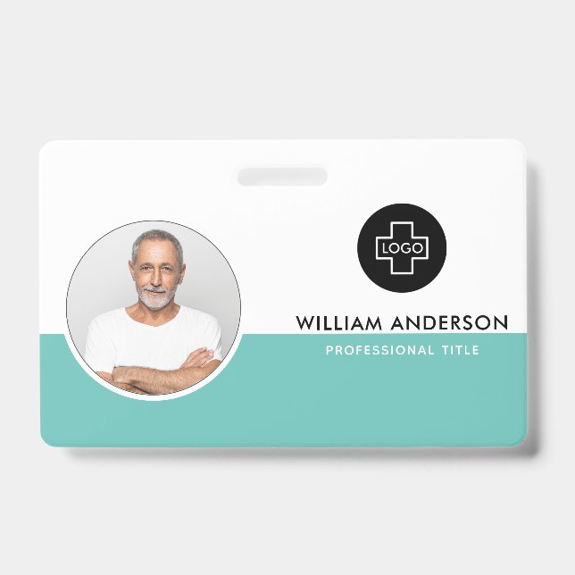 Custom Employee Photo, Bar Code, Logo, Name Badge (Front)