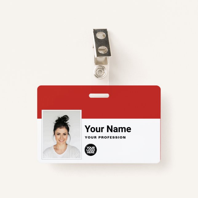 Custom Employee - Photo, Bar Code, Logo, Name Badge (Front with Clip)