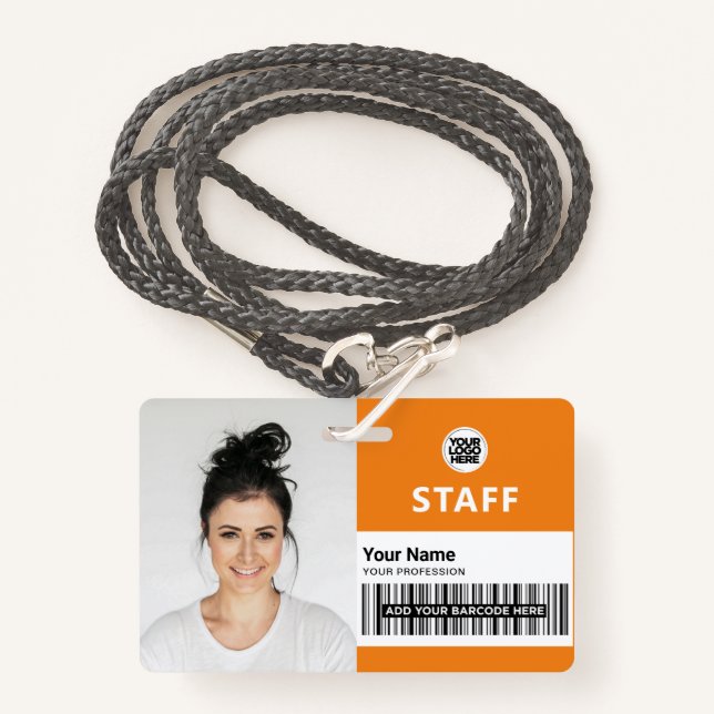 Custom Employee Photo, Bar Code, Logo, Name Badge (Front with Lanyard)