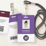Custom Employee Photo, Bar Code, Logo, Name Badge<br><div class="desc">Easily personalize this Purple Custom Employee Name Badge with Photo, Scan Bar Code and business logo. A simple business design in dark purple and white standard colors fully customizable in front and back sizes, sans-serif basic and modern fonts and a professional and clear look. Avaiable with lanyard, metal clip or...</div>