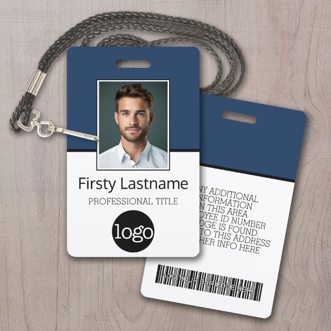 Custom Employee - Photo, Bar Code, Logo, Name Badge (Employee Identification Badge Template - Easy to Set Up with a Logo and Photo)