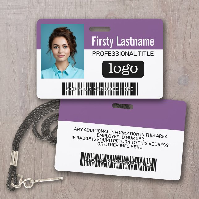 Custom Employee - Photo, Bar Code, Logo, Name Badge (Employee ID Badge with Company logo and photo)