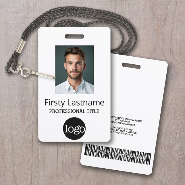 Custom Employee - Photo, Bar Code, Logo, Name Badge (Custom Employee ID Badge with a White Background)