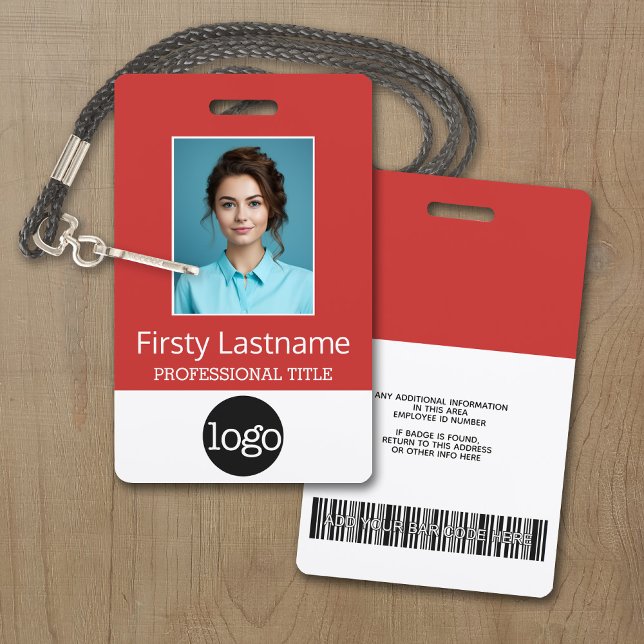 Custom Employee - Photo, Bar Code, Logo, Name Badge (Personalize this Employee ID Badge - A large color block is included. All items can be changed.)