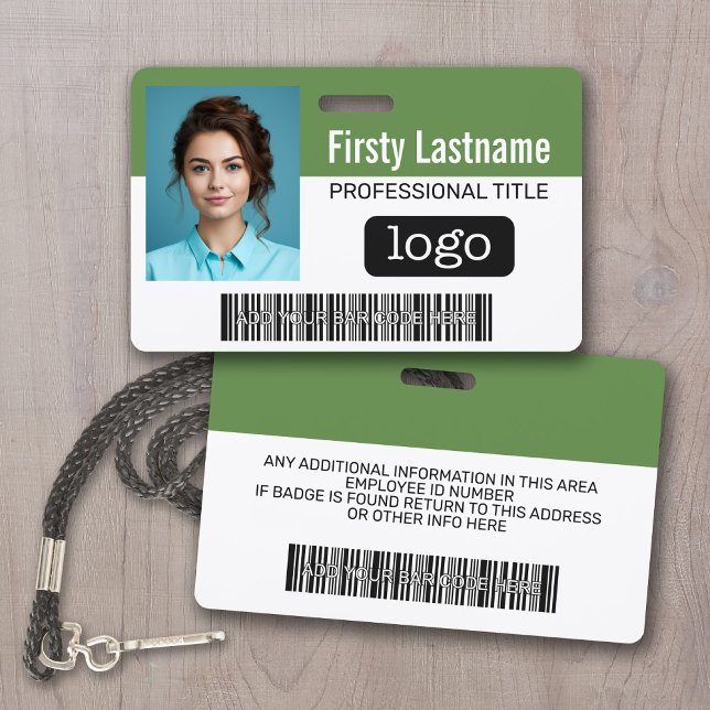 Custom Employee - Photo, Bar Code, Logo, Name Badge (Employee ID Badge with Company logo and photo)