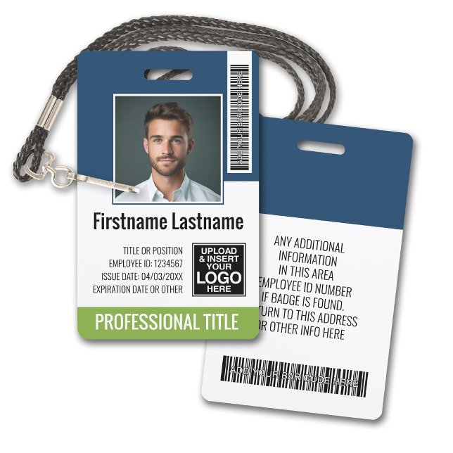 Custom Employee - Photo, Bar Code, Logo, Name Badge (Plastic ID Badge - Customize with Employee Photo and Credentials. Black and Red Accents)