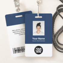Custom Employee Photo, Bar Code, Logo, Name Badge
