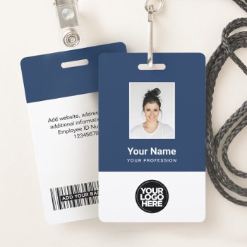 Custom Employee Photo  Bar Code  Logo  Name Badge by SleekMinimalDesign at Zazzle