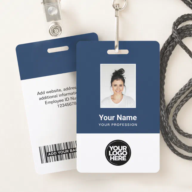 Custom Employee Photo, Bar Code, Logo, Name Badge | Zazzle