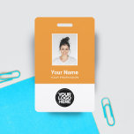 Custom Employee Photo, Bar Code, Logo, Name Badge<br><div class="desc">Easily personalize this tangerine orange Custom Employee Name Badge with Photo, Scan Bar Code and business logo. A simple business design in trendy tangerine orange and white standard colors fully customizable in front and back sizes, sans-serif basic and modern fonts and a professional and clear look. Avaiable with lanyard, metal...</div>