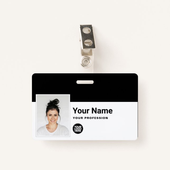 Custom Employee - Photo, Bar Code, Logo, Name Badge (Front with Clip)