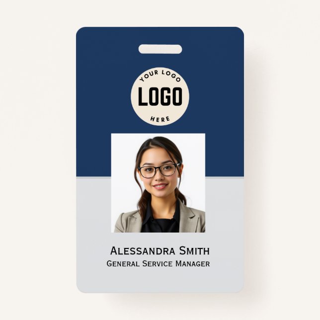 Custom Employee Photo, Bar Code, Logo, Name Badge (Front)