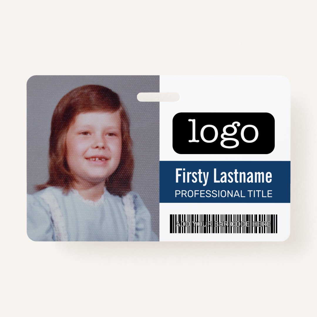 Custom Employee Photo, Bar Code, Logo, Name Badge Zazzle