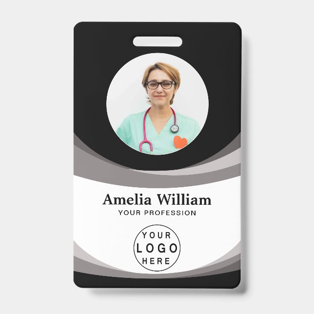 Custom Employee Photo, Bar Code, Logo, Name   Badge (Front)