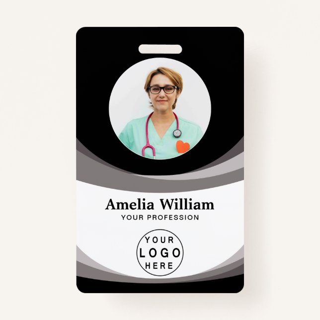 Custom Employee Photo, Bar Code, Logo, Name   Badge (Front)