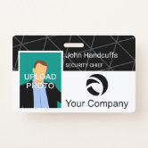 Modern Blue Security Custom Name Guard Employee Badge, Zazzle