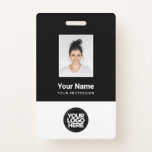 Custom Employee Photo, Bar Code, Logo, Name Badge<br><div class="desc">Easily personalize this Black and White Custom Employee Name Badge with Photo, Scan Bar Code and business logo. A simple business design in monochrome standard colors fully customizable in front and back sizes, sans-serif basic and modern fonts and a professional and clear look. Avaiable with lanyard, metal clip or with...</div>