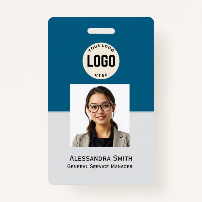 Custom Employee Photo, Bar Code, Logo, Name Badge (Front)