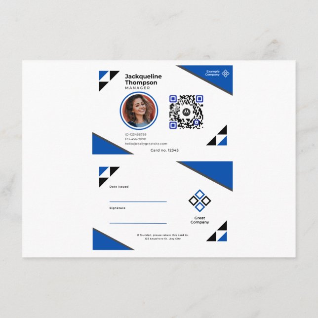 Custom Employee Photo, Bar Code, Logo, Name Badge Enclosure Card (Back)