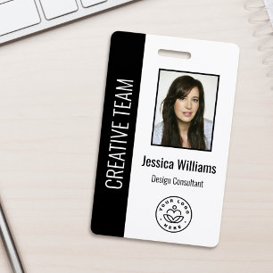 Custom Employee Photo, Bar Code, Logo, Name Black Badge