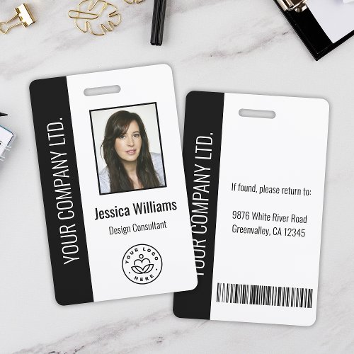 Custom Employee Photo Bar Code Logo Name Black Badge