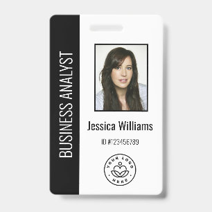 Custom Employee Photo, Bar Code, Logo, Name Black Badge