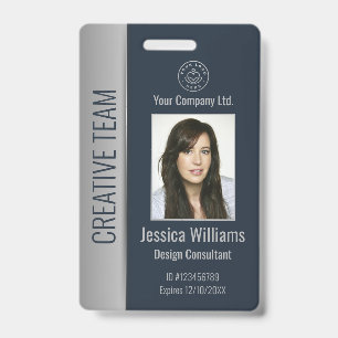 Custom Employee Photo Bar Code Logo Name Blue Badge
