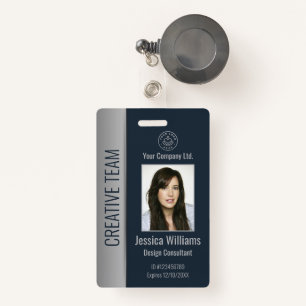 Custom Employee Photo Bar Code Logo Name Blue Badge