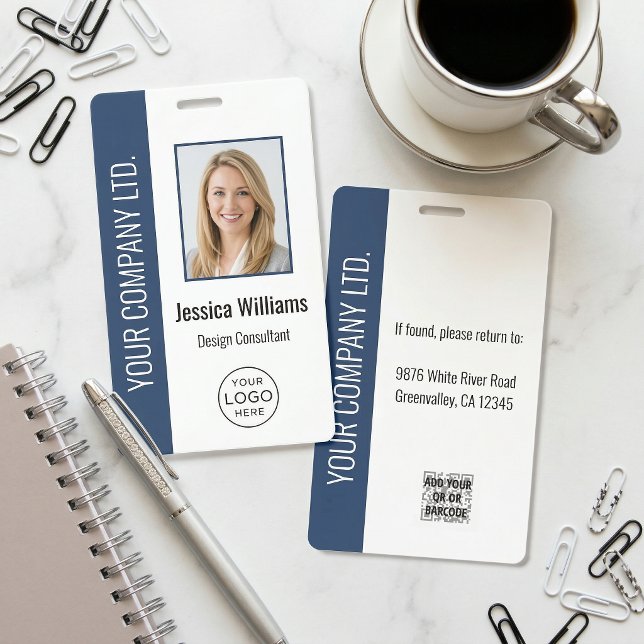 Custom Employee Photo, Bar Code, Logo, Name Blue Badge (Creator Uploaded)