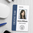 Custom Employee Photo, Bar Code, Logo, Name Blue