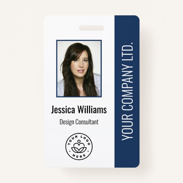 Custom Employee Photo, Bar Code, Logo, Name Blue Badge (Front)