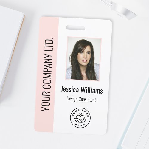 Custom Employee Photo Bar Code Logo Name Blush Badge