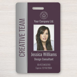 Custom Employee Photo Bar Code Logo Name Burgundy Badge