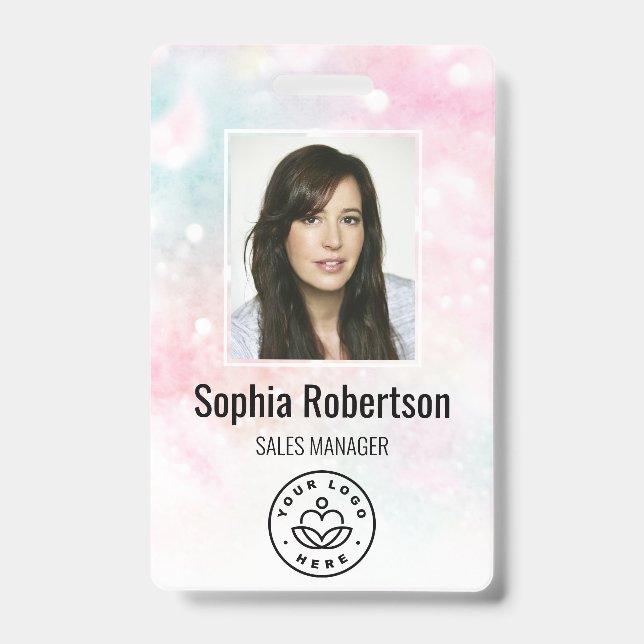 Custom Employee Photo Bar Code Logo Name Glitter Badge (Front)