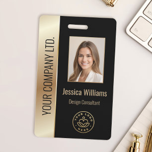 Custom Employee Photo, Bar Code, Logo, Name Gold Badge