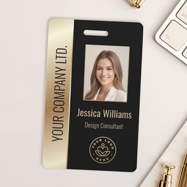 Custom Employee Photo, Bar Code, Logo, Name Gold Badge (Creator Uploaded)