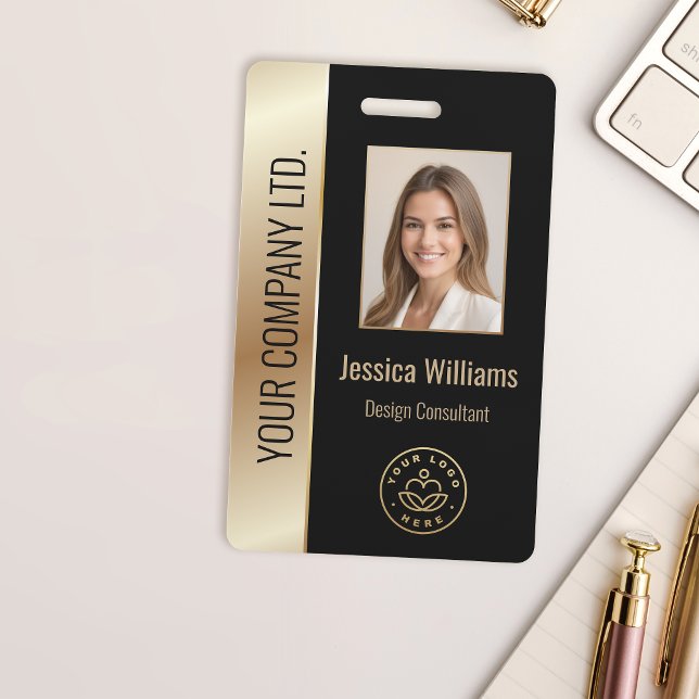 Custom Employee Photo, Bar Code, Logo, Name Gold Badge (Creator Uploaded)
