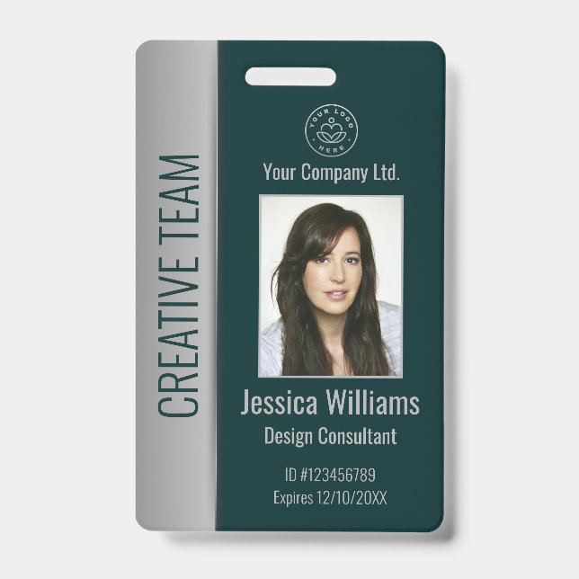 Custom Employee Photo Bar Code Logo Name Green Badge (Front)