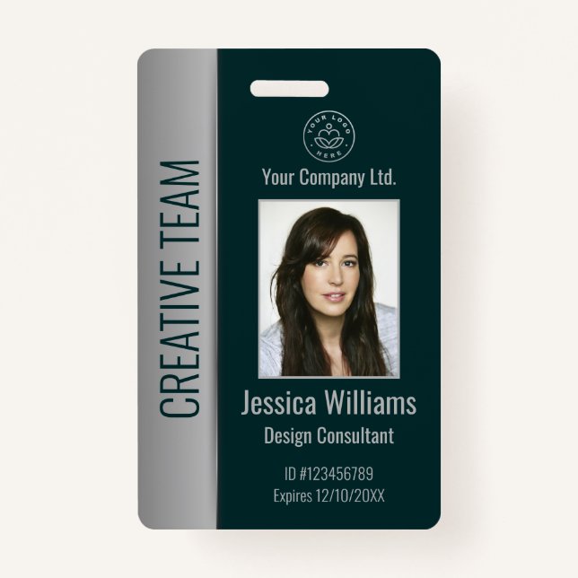 Custom Employee Photo Bar Code Logo Name Green Badge (Front)