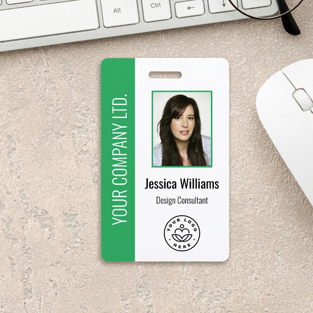 Custom Employee Photo, Bar Code, Logo, Name Green Badge (Creator Uploaded)