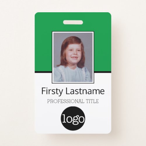 Custom Employee - Photo Bar Code Logo Name green Badge