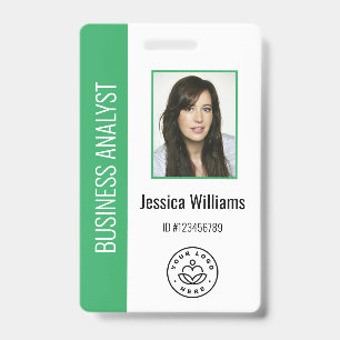 Custom Employee Photo, Bar Code, Logo, Name Green Badge