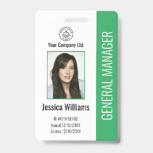 Custom Employee Photo, Bar Code, Logo, Name Green  Badge