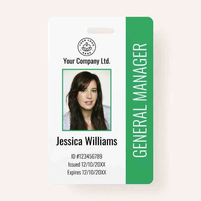 Custom Employee Photo, Bar Code, Logo, Name Green  Badge (Front)